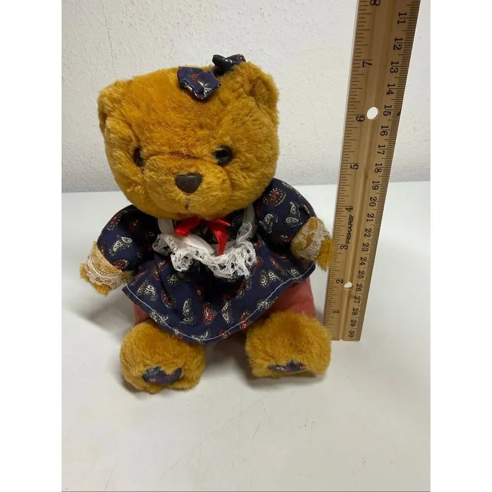 Vtg Braun Original Teddy Bear Mohair Wool Growler Germany Girl Bavarian Dress